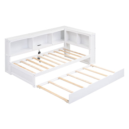 Daybed with Trundle white wood frame, USB ports, storage cabinets HouseOfZazla on Tampa Home & Garden Store
