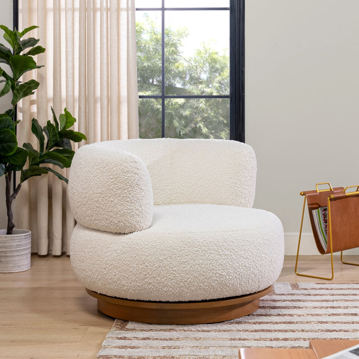 Swivel chair Ivory white HouseOfZazla with low barrel back, 360-degree movement on Tampa Home & Garden Store