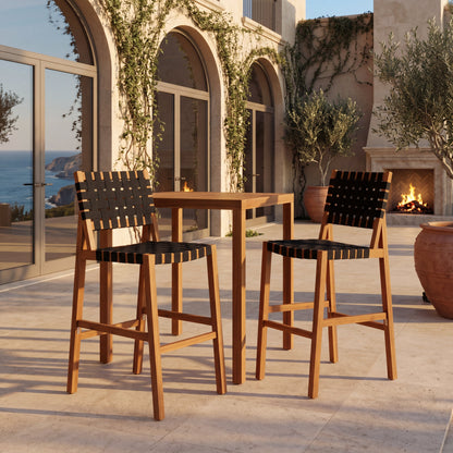 Acacia Wood Outdoor Side Chair and Woven Seat