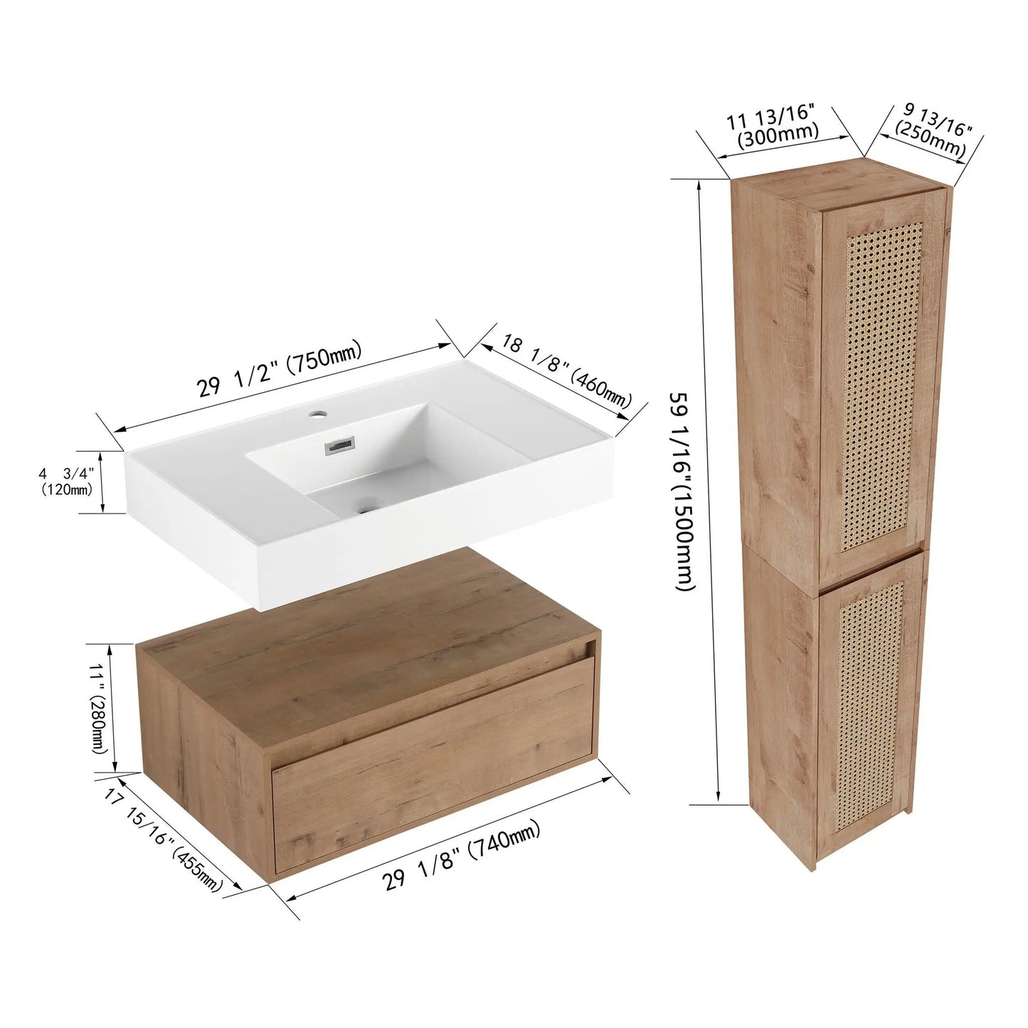Wall Mounted Vanity With Resin Sink and Oak