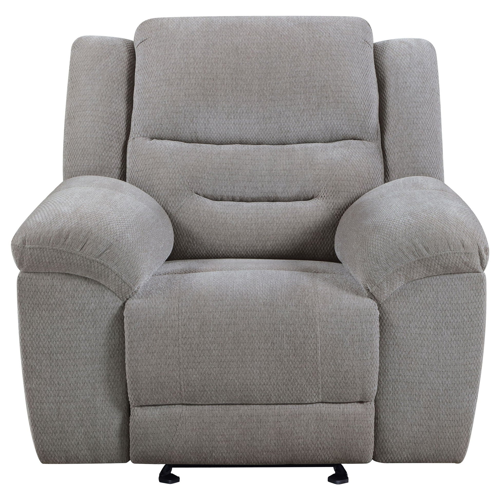 Sebring gray upholstered glider recliner chair with manual recline and smooth glide by HouseOfZazla on Tampa Home & Garden Store