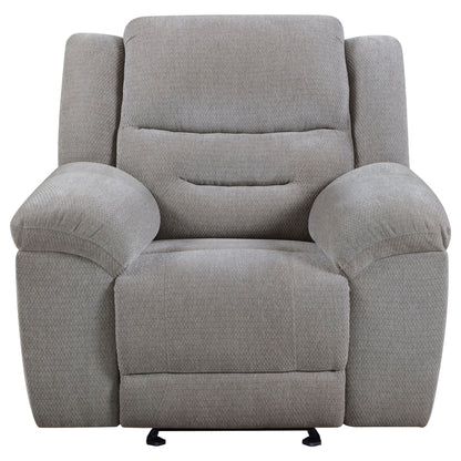 Sebring gray upholstered glider recliner chair with manual recline and smooth glide by HouseOfZazla on Tampa Home & Garden Store
