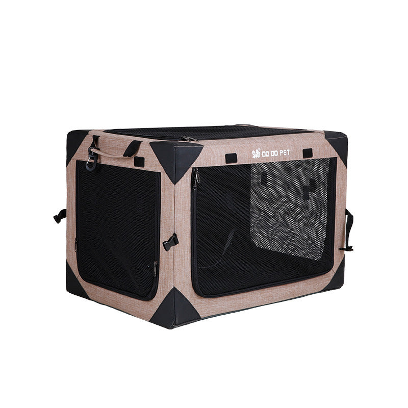 One Piece Collapsible Cloth Kennel Tent beige fabric with black mesh doors Do Do Pet branding on Tampa Home & Garden Store