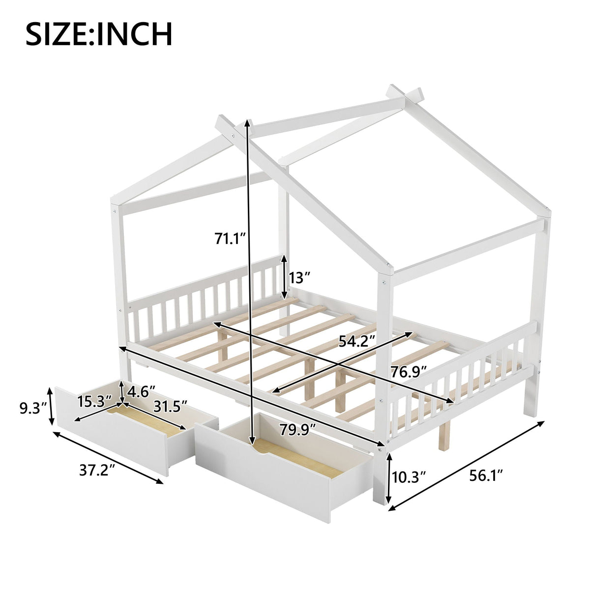 HouseOfZazla storage bed platform with headboard and footboard, two drawers, white finish on Tampa Home & Garden Store