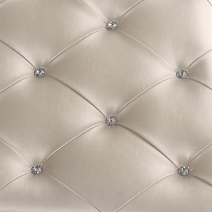 Pearl silver storage bed headboard with crystal button tufting on Tampa Home & Garden Store