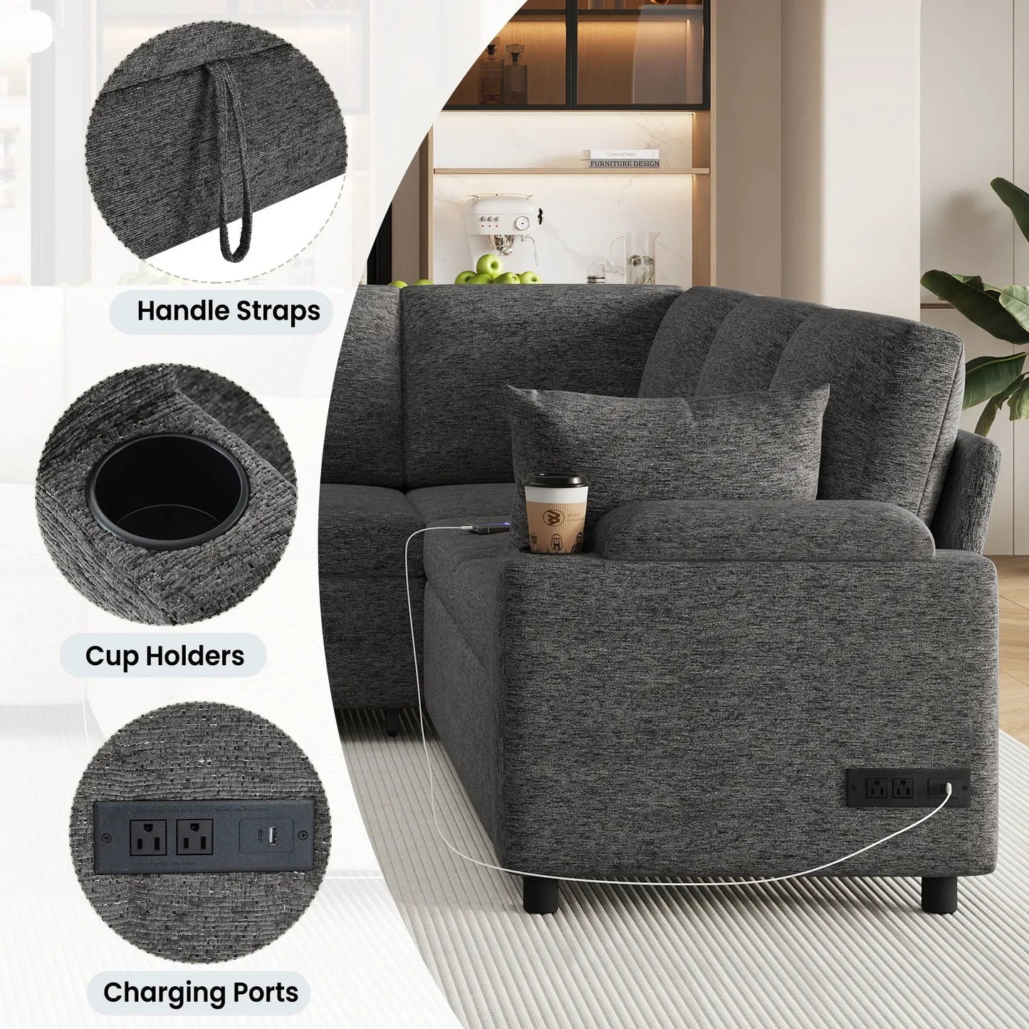 U Shaped Sectional Sleeper Sofa With Ports
