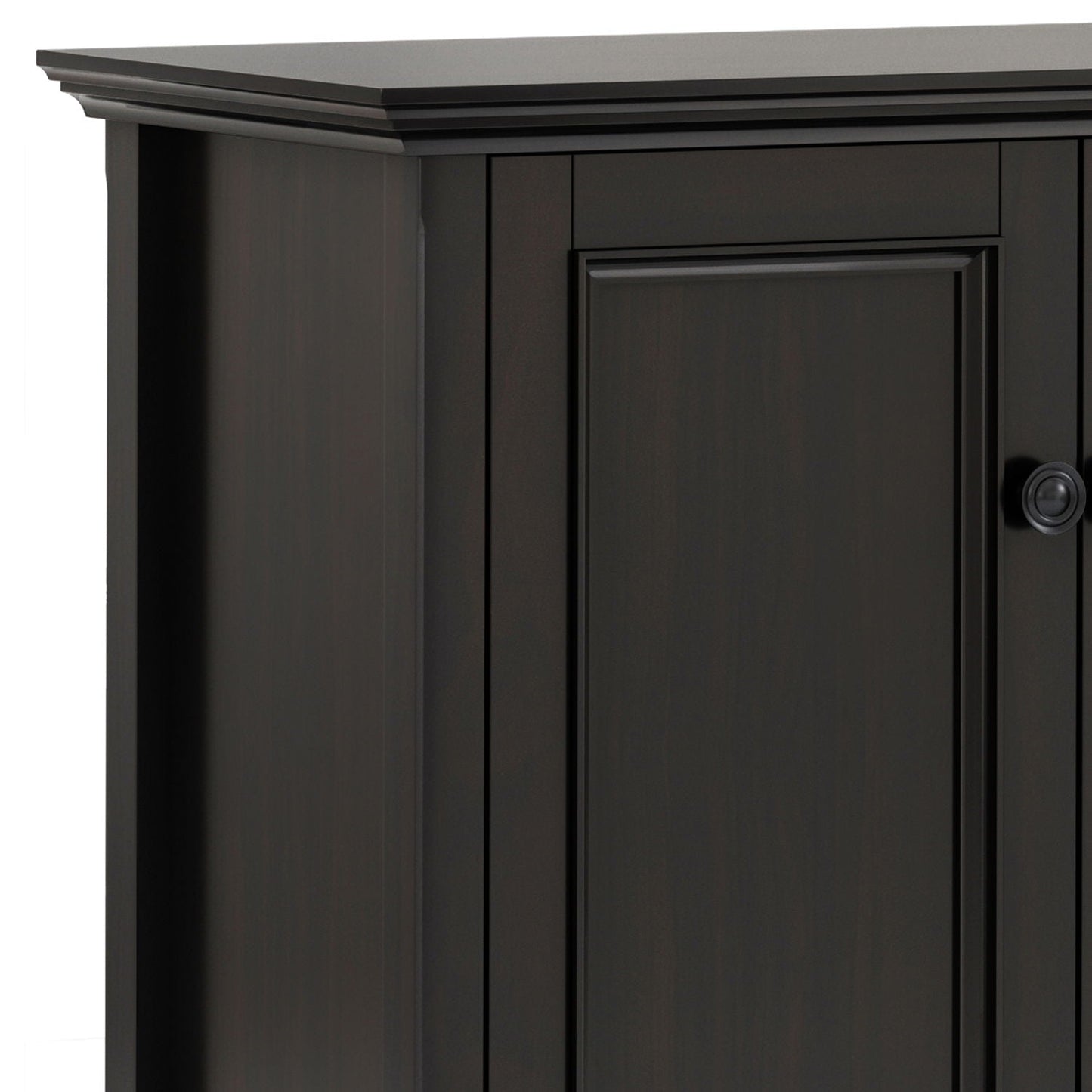 Amherst 4-door storage cabinet in black finish with paneled doors and round knob on Tampa Home & Garden Store