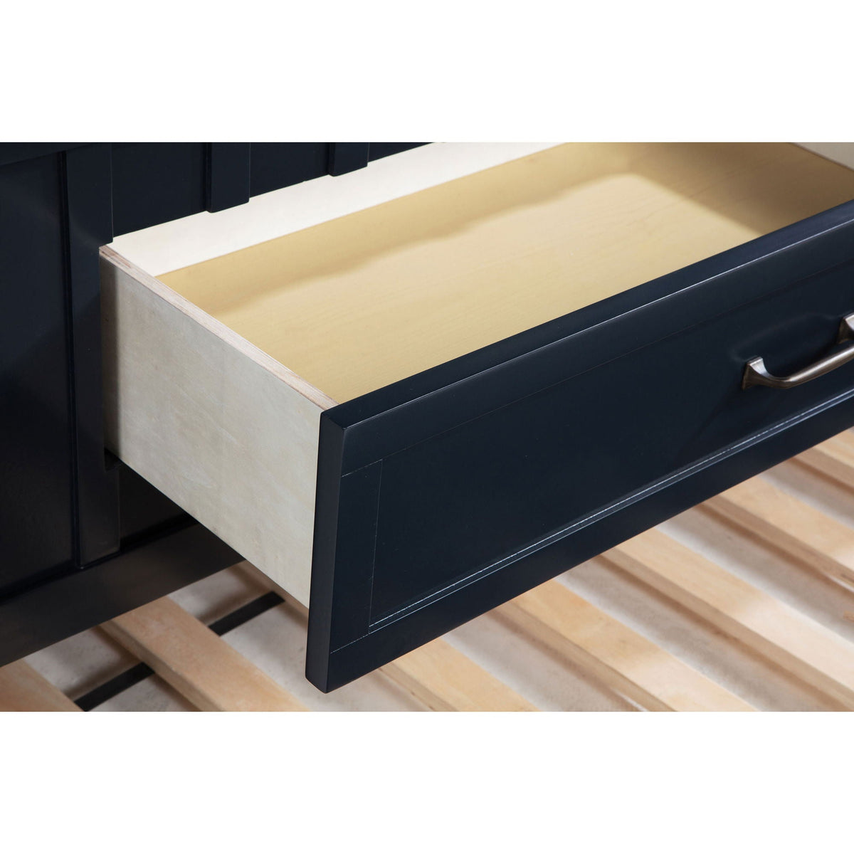 Starboard Captain's Bed with Trundle, dark navy frame and light wood drawer interior on Tampa Home & Garden Store