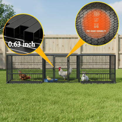Thickened outdoor chicken coop cage black steel with 0.63 inch tubing, chickens visible on Tampa Home & Garden Store