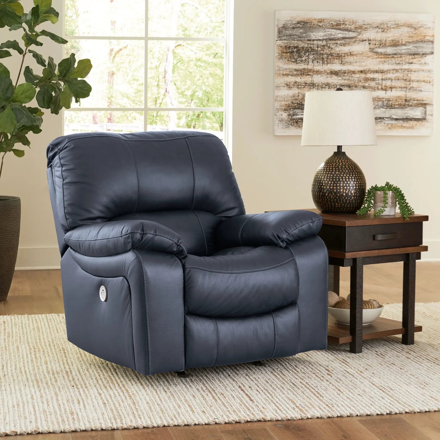 Leesworth - Rocker Recliner in dark blue leather by Unique Piece Furniture on Tampa Home & Garden Store