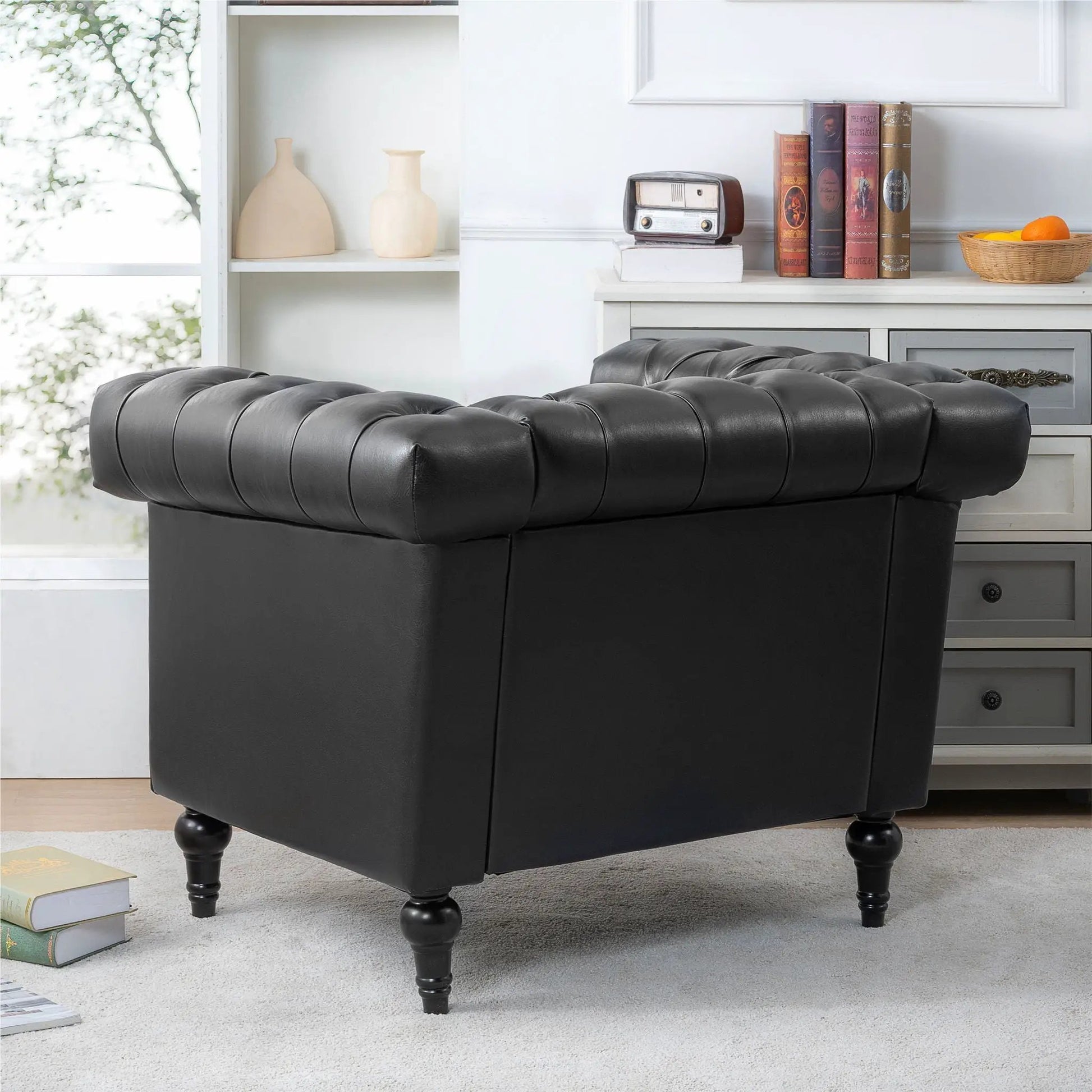 1 Seater sofa in black leather with tufted cushions by Unique Piece Furniture on Tampa Home & Garden Store