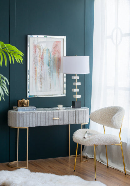 Table lamp D15x30 with white marble blocks on brass frame and white shade by HouseOfZazla on Tampa Home & Garden Store