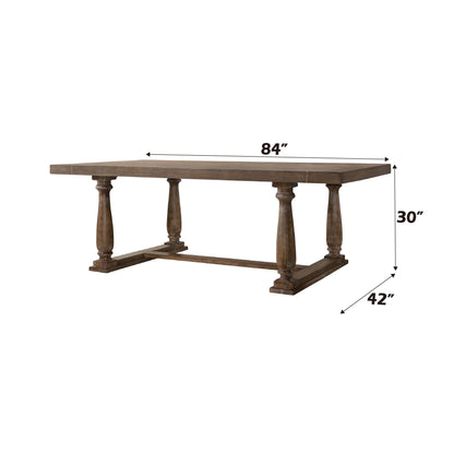 Bernard Weathered Dining Table by HouseOfZazla, 84-inch weathered wood with turned legs on Tampa Home & Garden Store