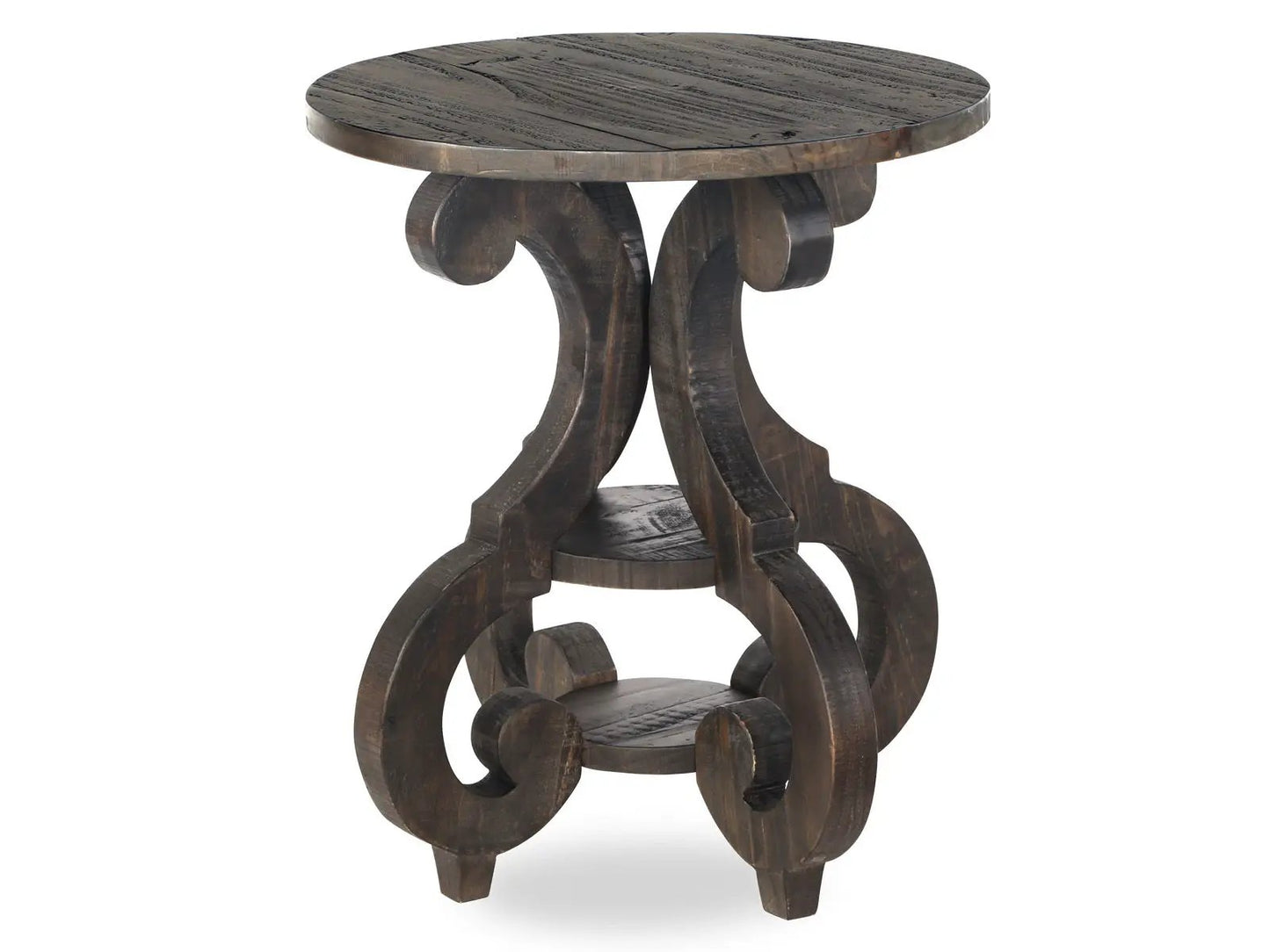 Bellamy Round End Table Peppercorn by Unique Piece Furniture dark wood with curved legs on Tampa Home & Garden Store
