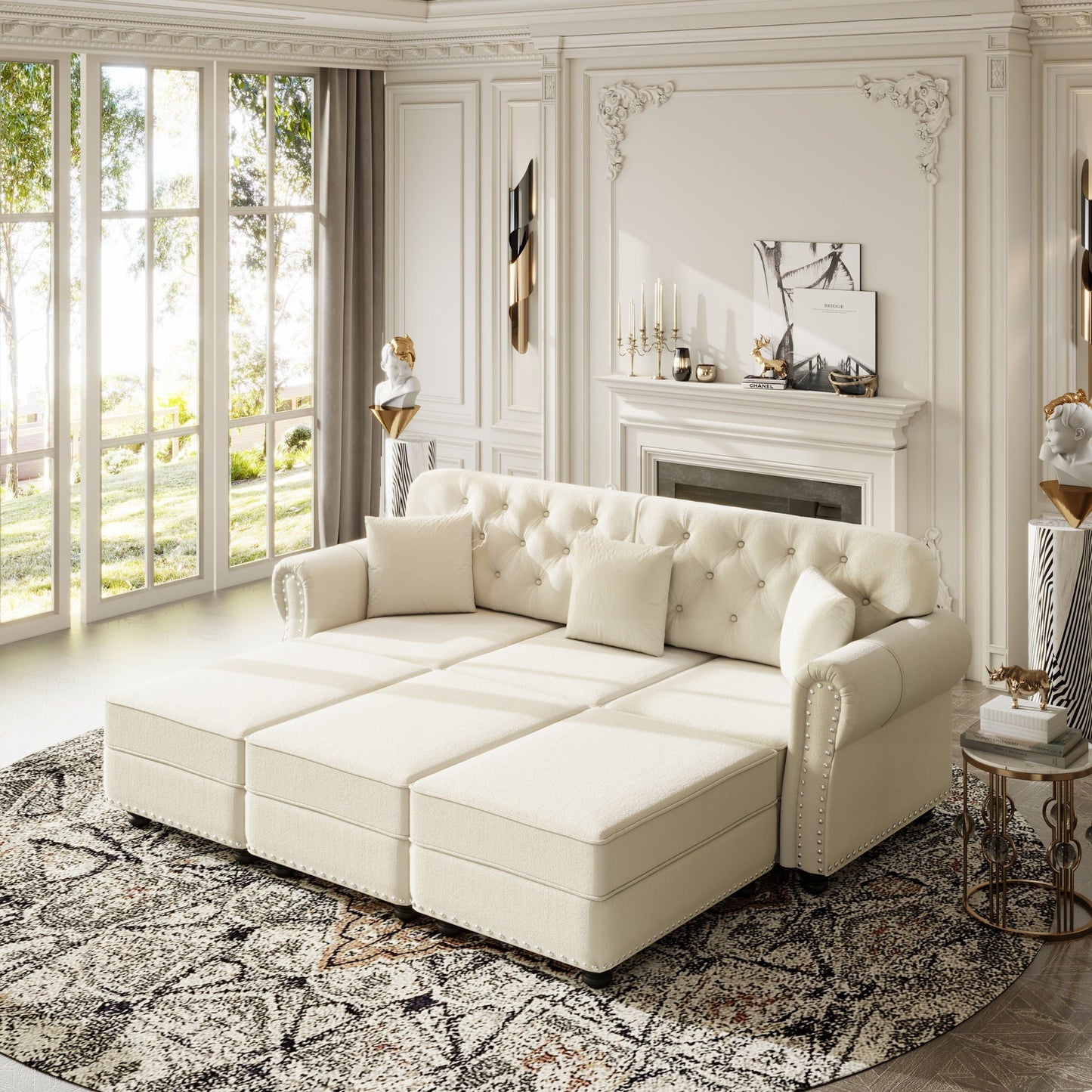 Upholstered Sofa Set with Nailhead and Pillows