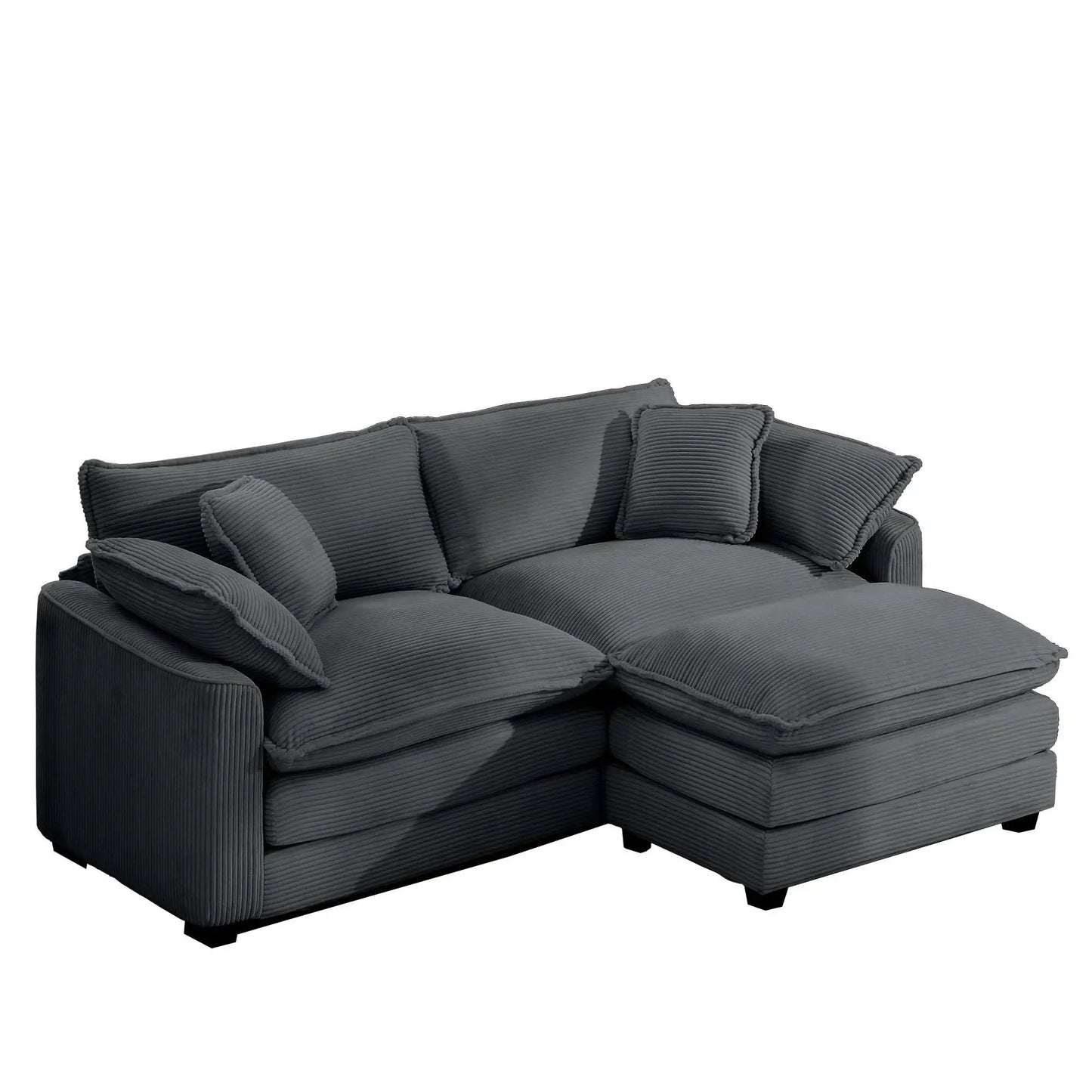 Modern oversized modular sofa with ottoman in dark gray corduroy fabric, 3-piece set on Tampa Home & Garden Store