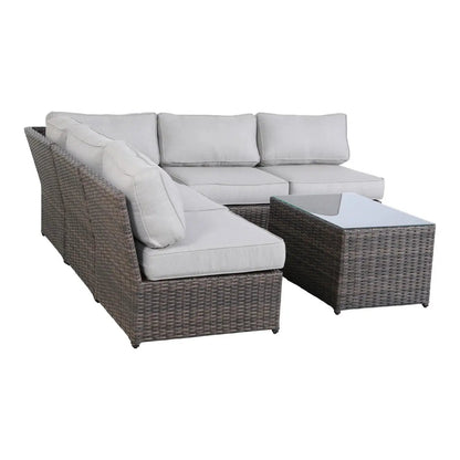 Comfortable Modern Patio Rattan Sectional, 2-Piece set in brown wicker and light gray cushions on Tampa Home & Garden Store