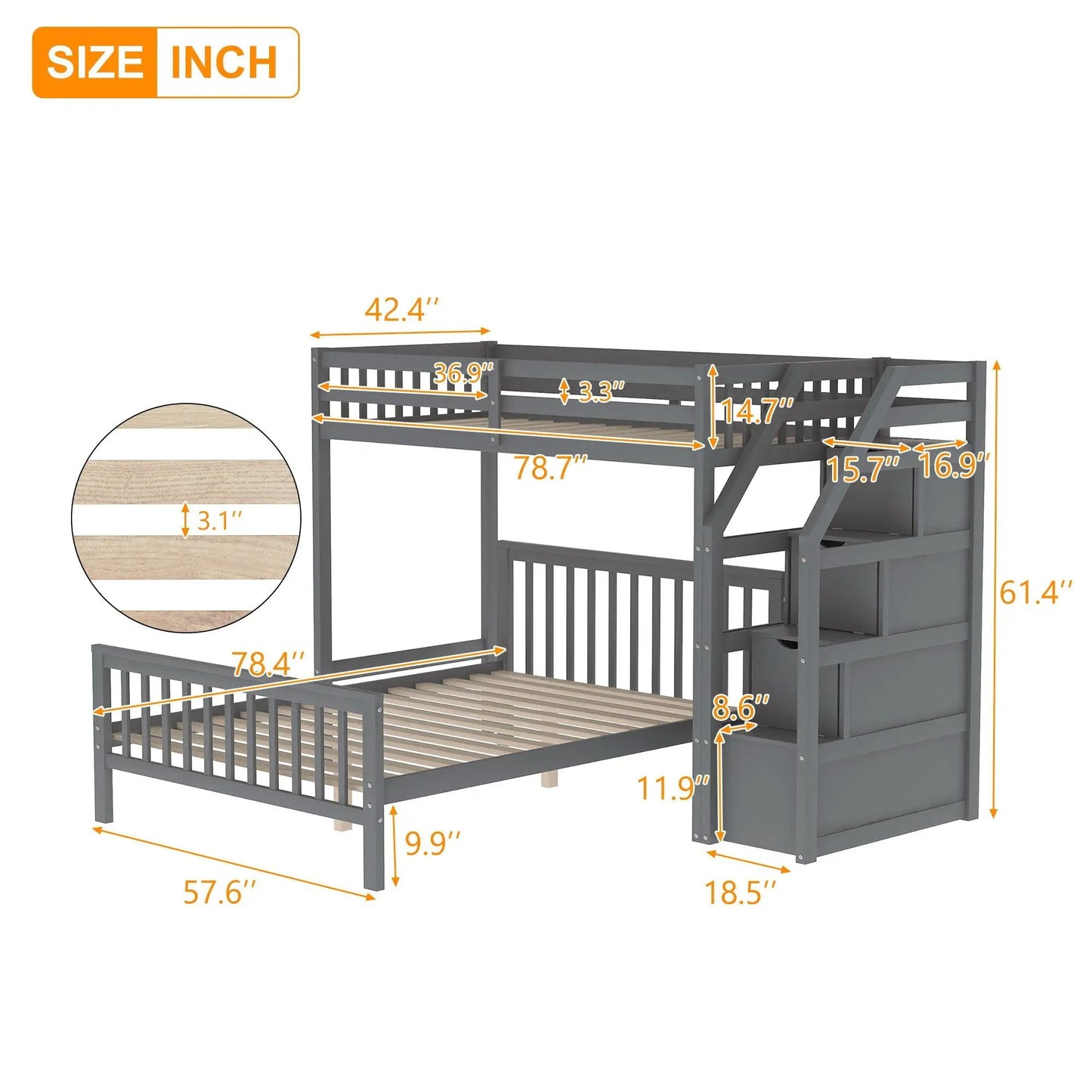 Loft Bed with Staircase and Storage Grids
