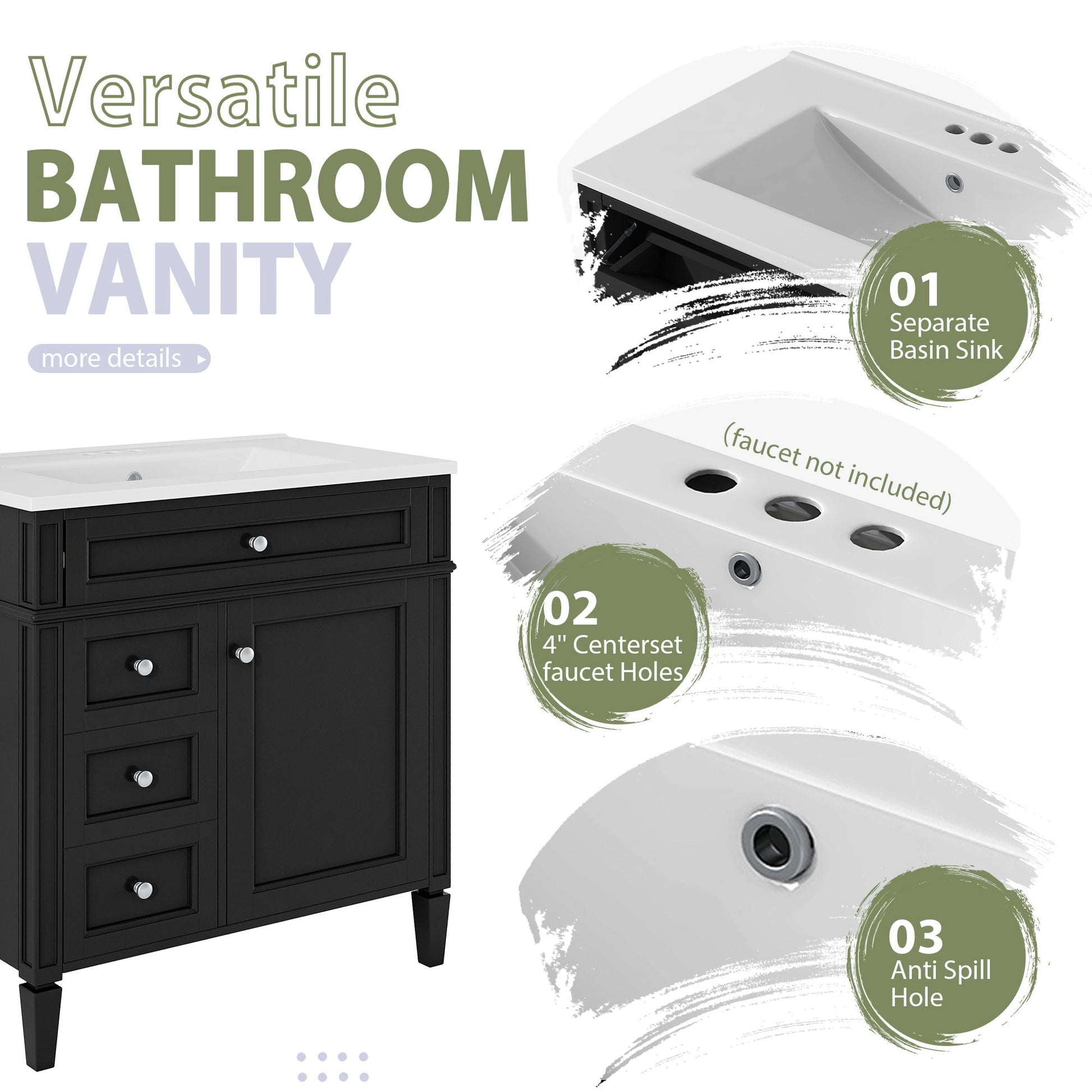 Bathroom vanity with medicine cabinet, black finish, 2 soft closing doors and 4 drawers on Tampa Home & Garden Store