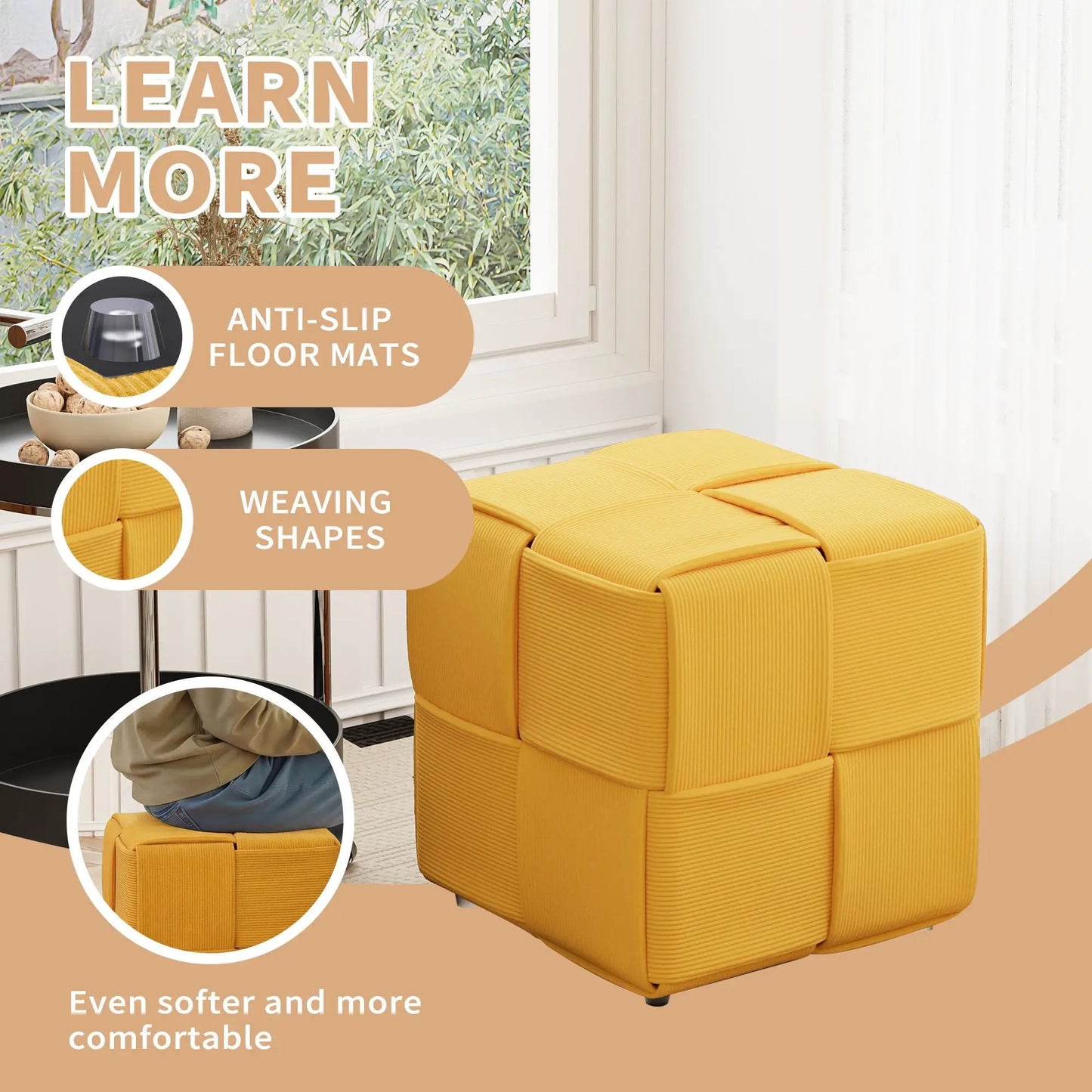 Modern Ottoman Foot Rest with Woven Design