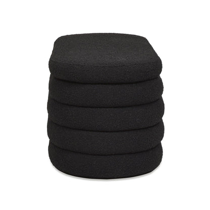 Fuji Upholstered Oval Storage Bench by HouseOfZazla, black textured fabric ottoman stack on Tampa Home & Garden Store
