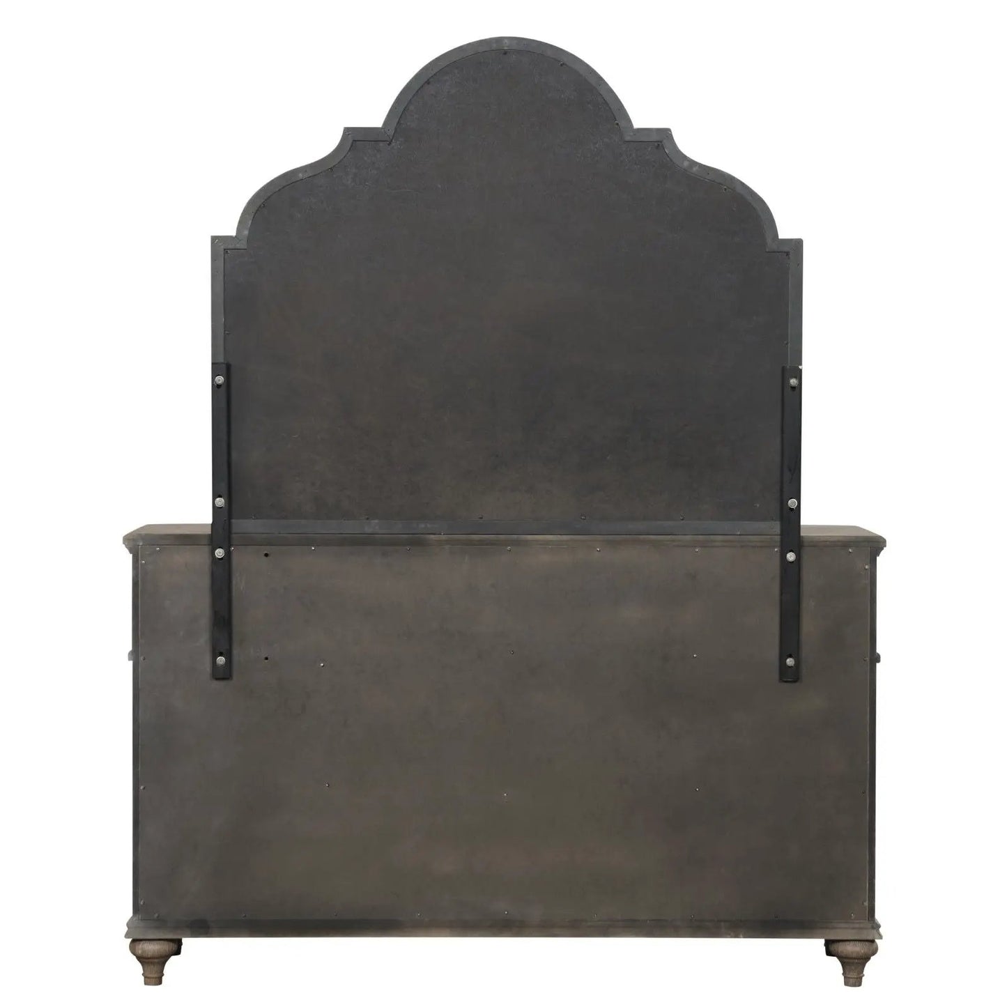 Dresser dark rustic metal with riveted panels and arch-top back on Tampa Home & Garden Store