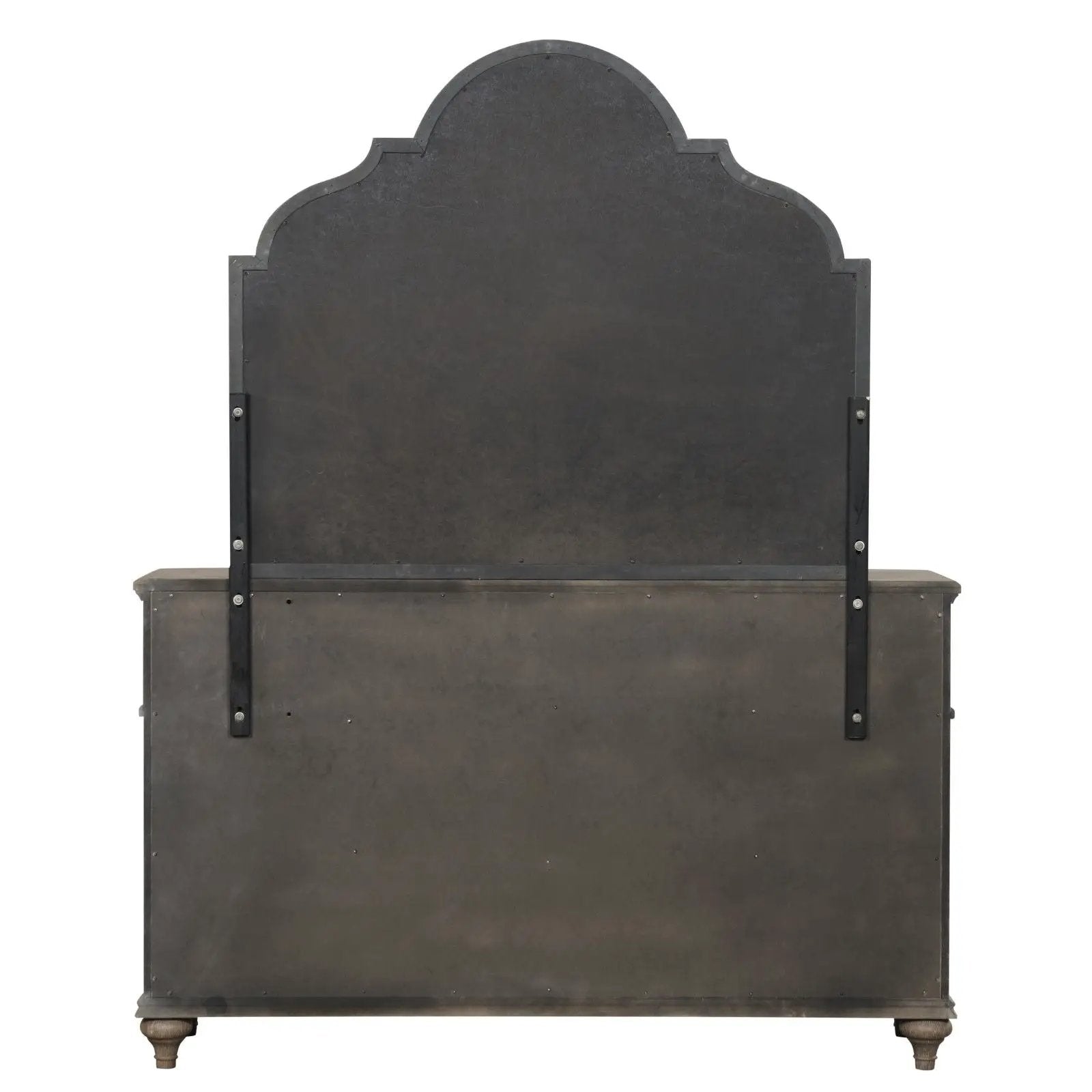 Dresser dark rustic metal with riveted panels and arch-top back on Tampa Home & Garden Store