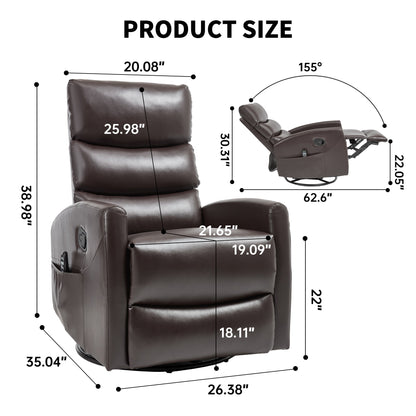 Heat Massage Manual Recliner Chair HouseOfZazla brown leather with rocker and swivel remote pocket on Tampa Home & Garden Store