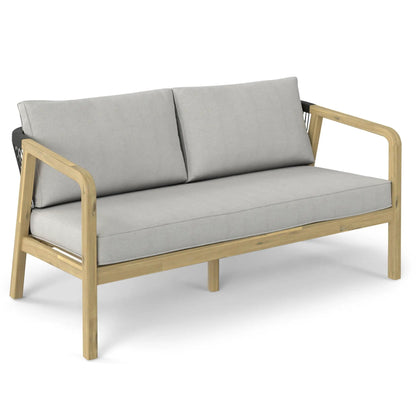 Palmetto Outdoor Sofa with stone gray cushions on a light wood frame on Tampa Home & Garden Store