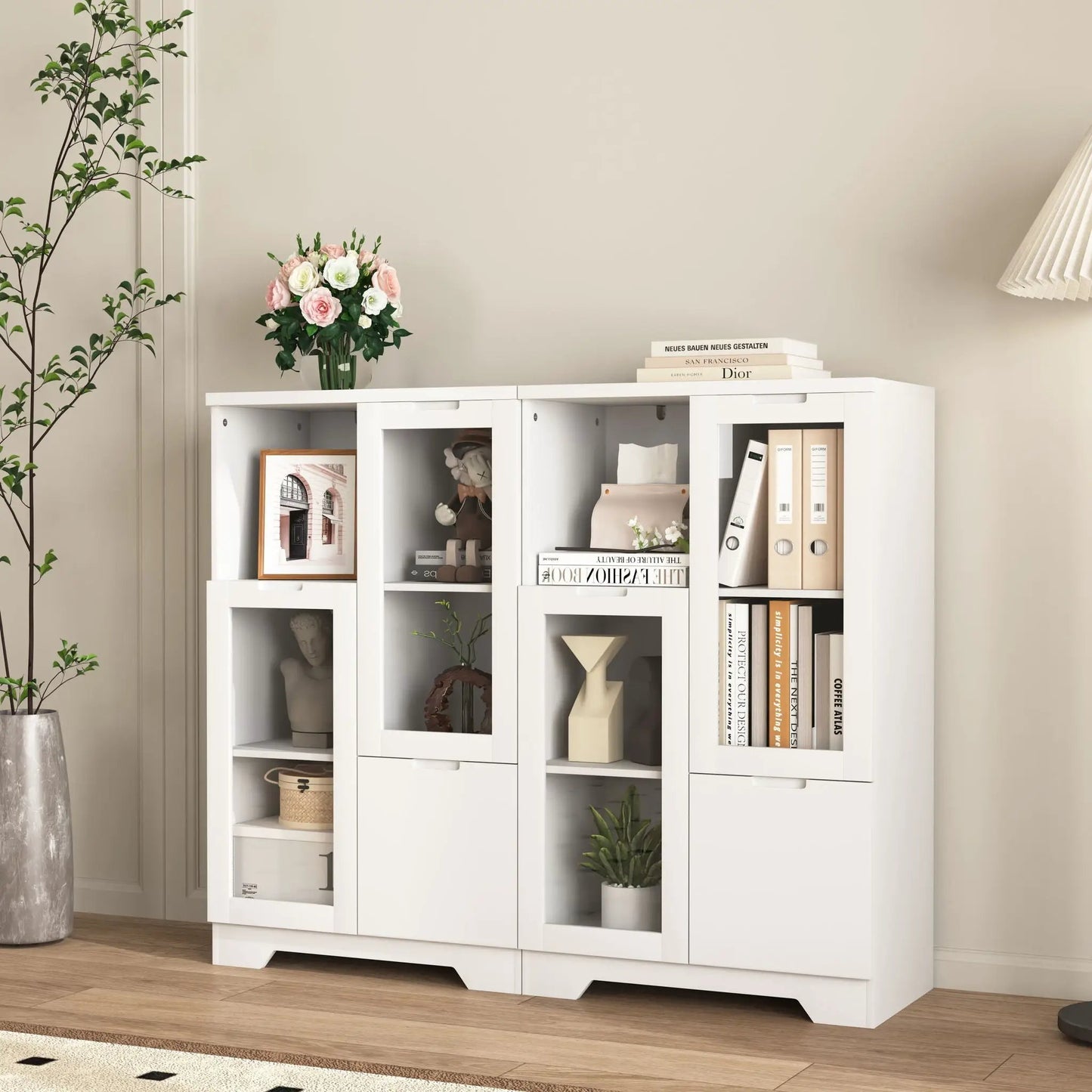 Modern Cabinet with Glass Doors and Drawer