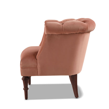 Tufted accent chair with barrel back in warm yellow velvet, wooden turned legs HouseOfZazla on Tampa Home & Garden Store