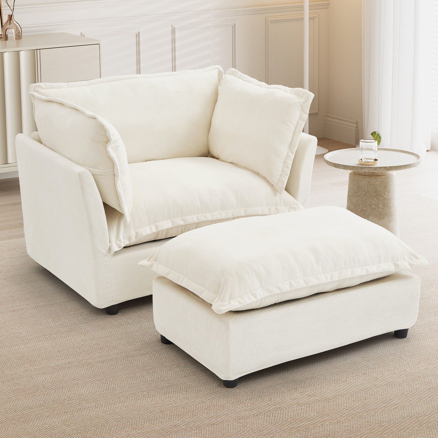 Modern Fabric Armchair with a Movable Ottoman
