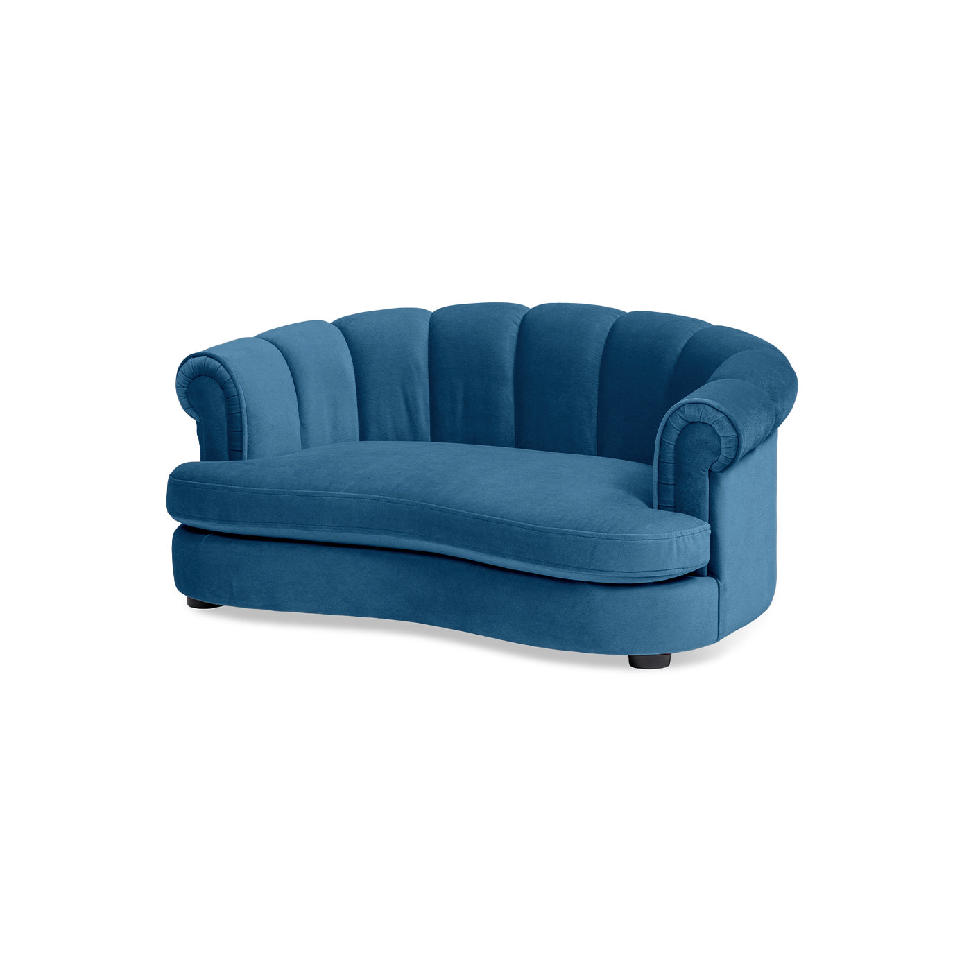 Halle 35.5in rolled-arm channel-tufted dog sofa bed medium satin blue fabric on Tampa Home & Garden Store