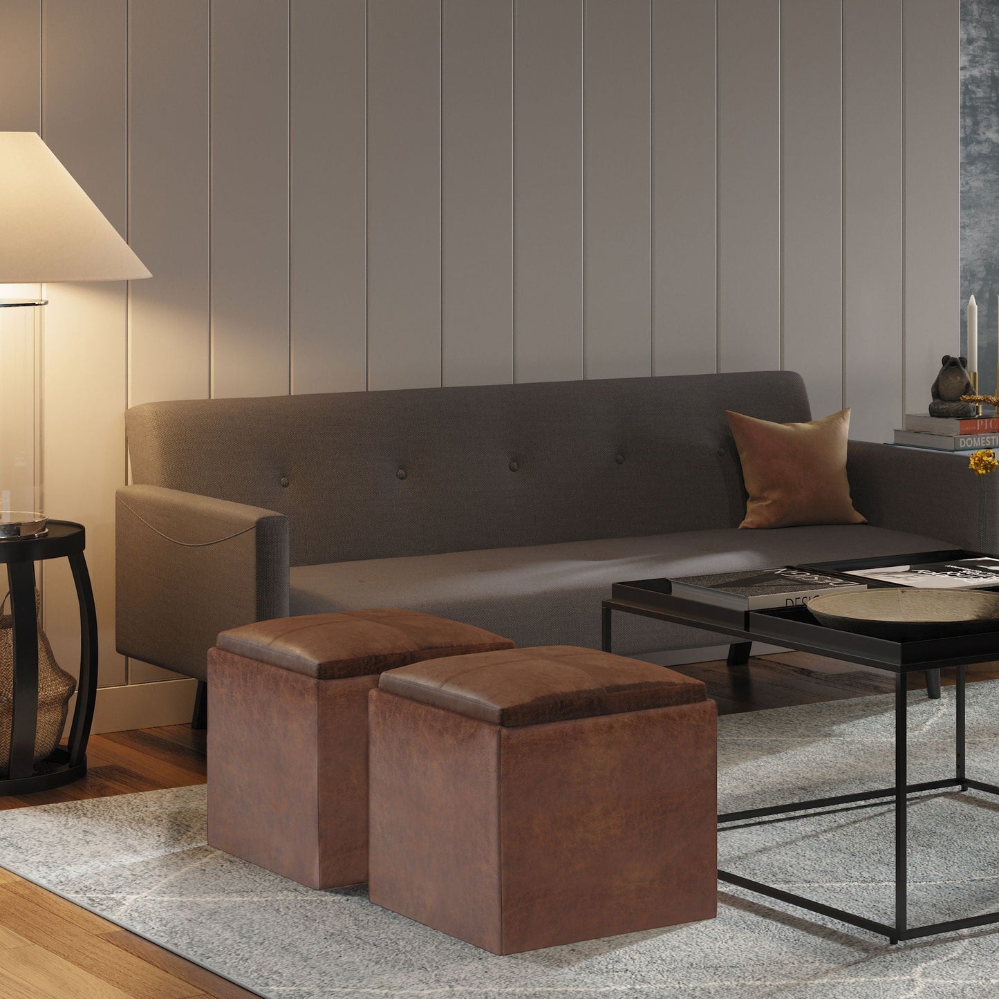 Rockwood Upholstered Cube Ottoman with Tray
