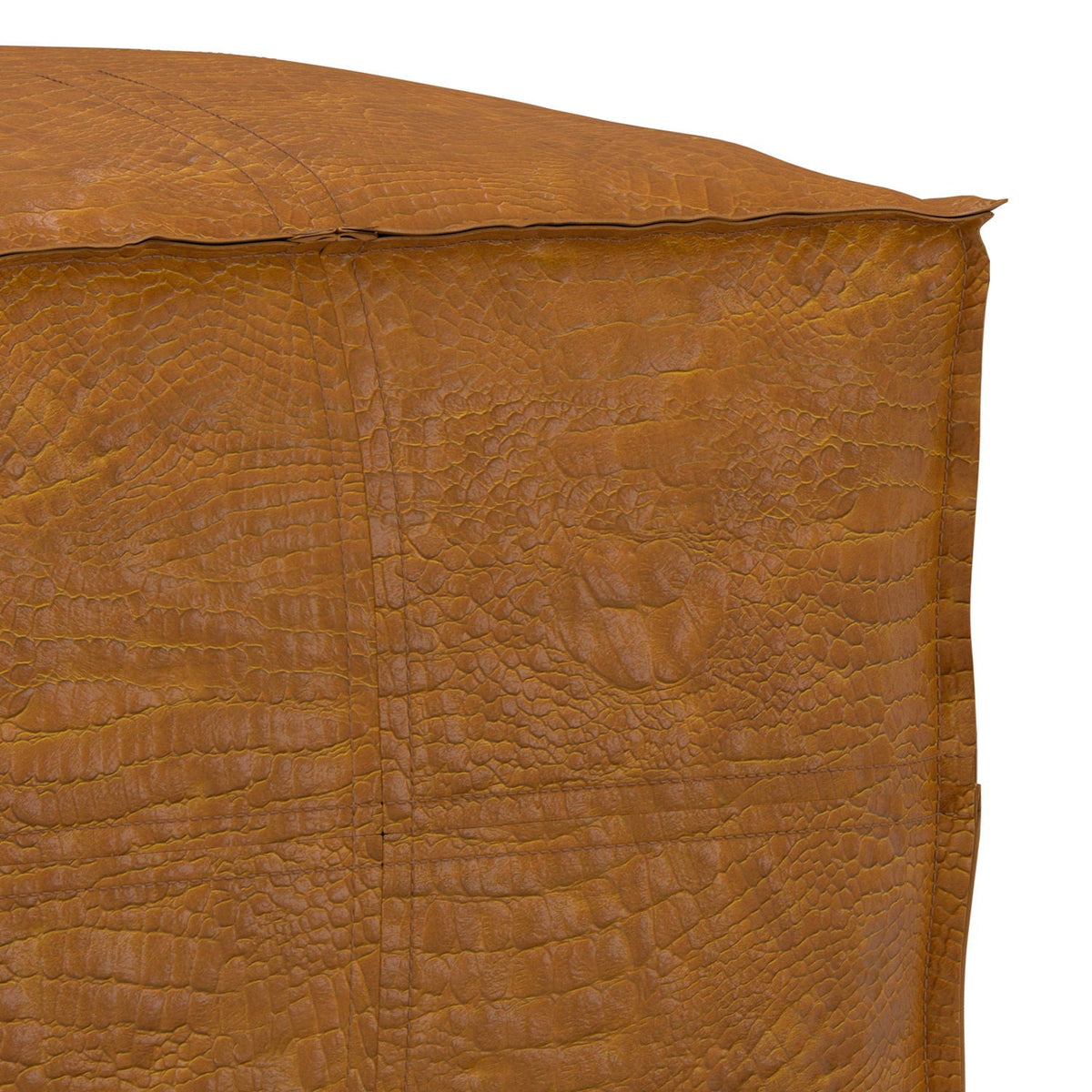 Square tan leather pouf ottoman with crocodile-textured finish by HouseOfZazla, furniture on Tampa Home & Garden Store