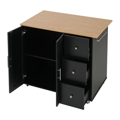 HouseOfZazla mobile kitchen cart black with natural wood top 2 doors 3 drawers on Tampa Home & Garden Store