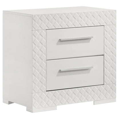 Pierce 4 Piece Bedroom Set LED Lighting white dresser with quilted fronts and metal handles on Tampa Home & Garden Store