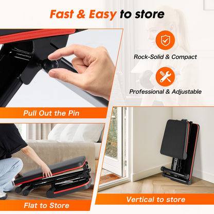 Adjustable fitness bench for home gyms, UpTrend Deals, black frame with red padding, foldable on Tampa Home & Garden Store