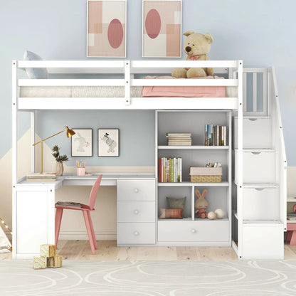 Loft Bed With L Shaped Desk and Storage Staircase