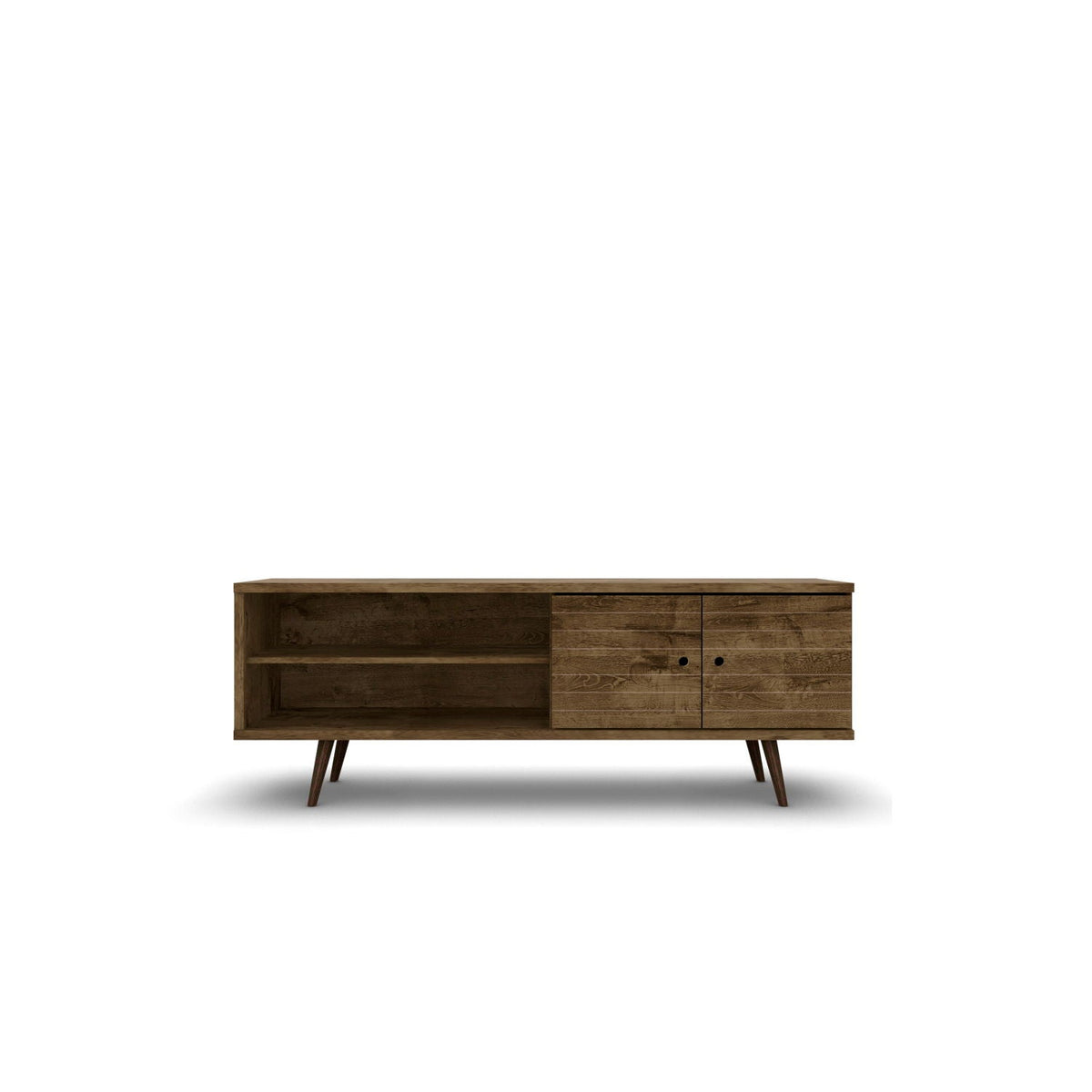63in TV stand with solid wood legs, dark brown finish, open shelf and cabinet HouseOfZazla on Tampa Home & Garden Store