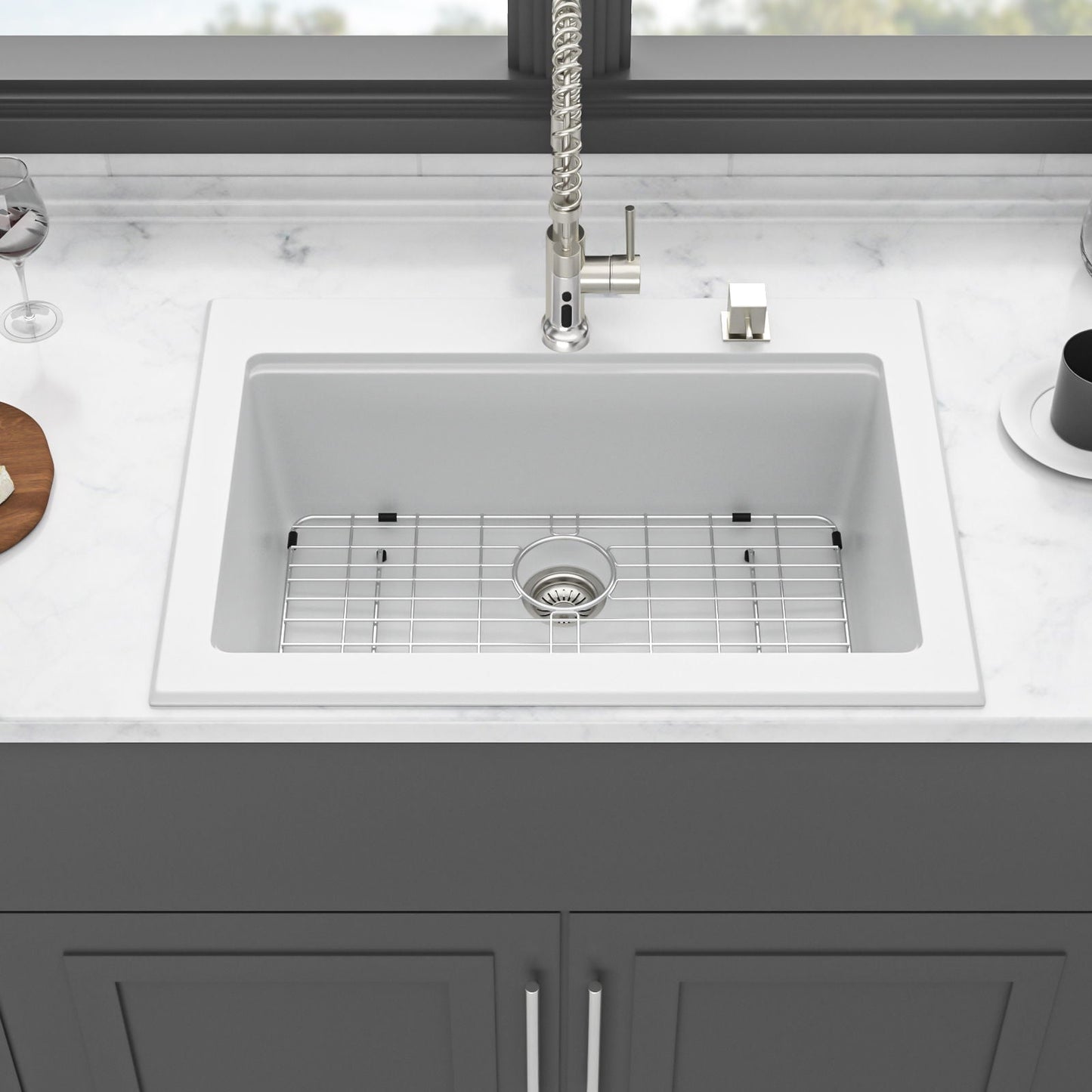 Drop In White Quartz Sink and Composite Basin