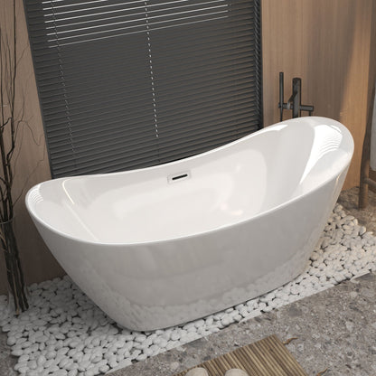 Freestanding white tub with overflow and ergonomic design by HouseOfZazla in wood bath on Tampa Home & Garden Store