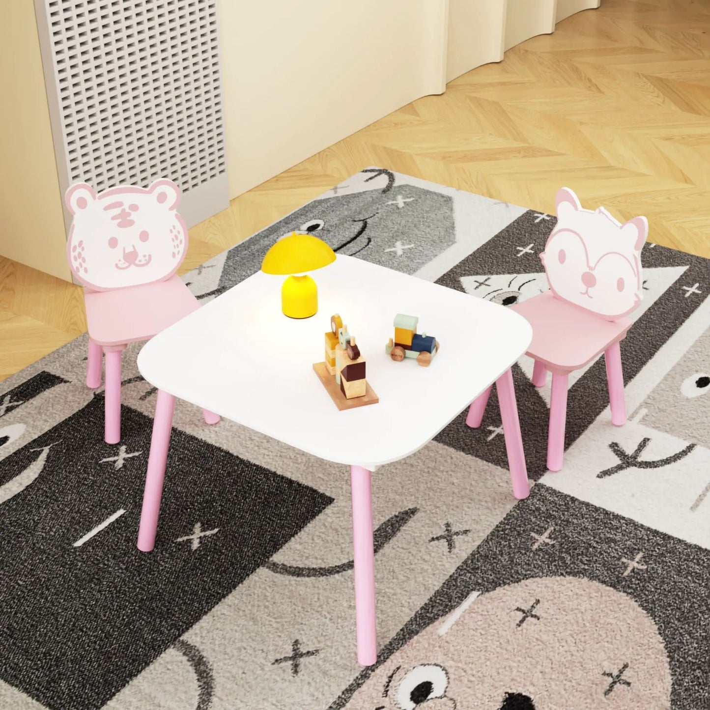 Pink/white 3-piece toddler table and chair set with backrests by Unique Piece Furniture on Tampa Home & Garden Store