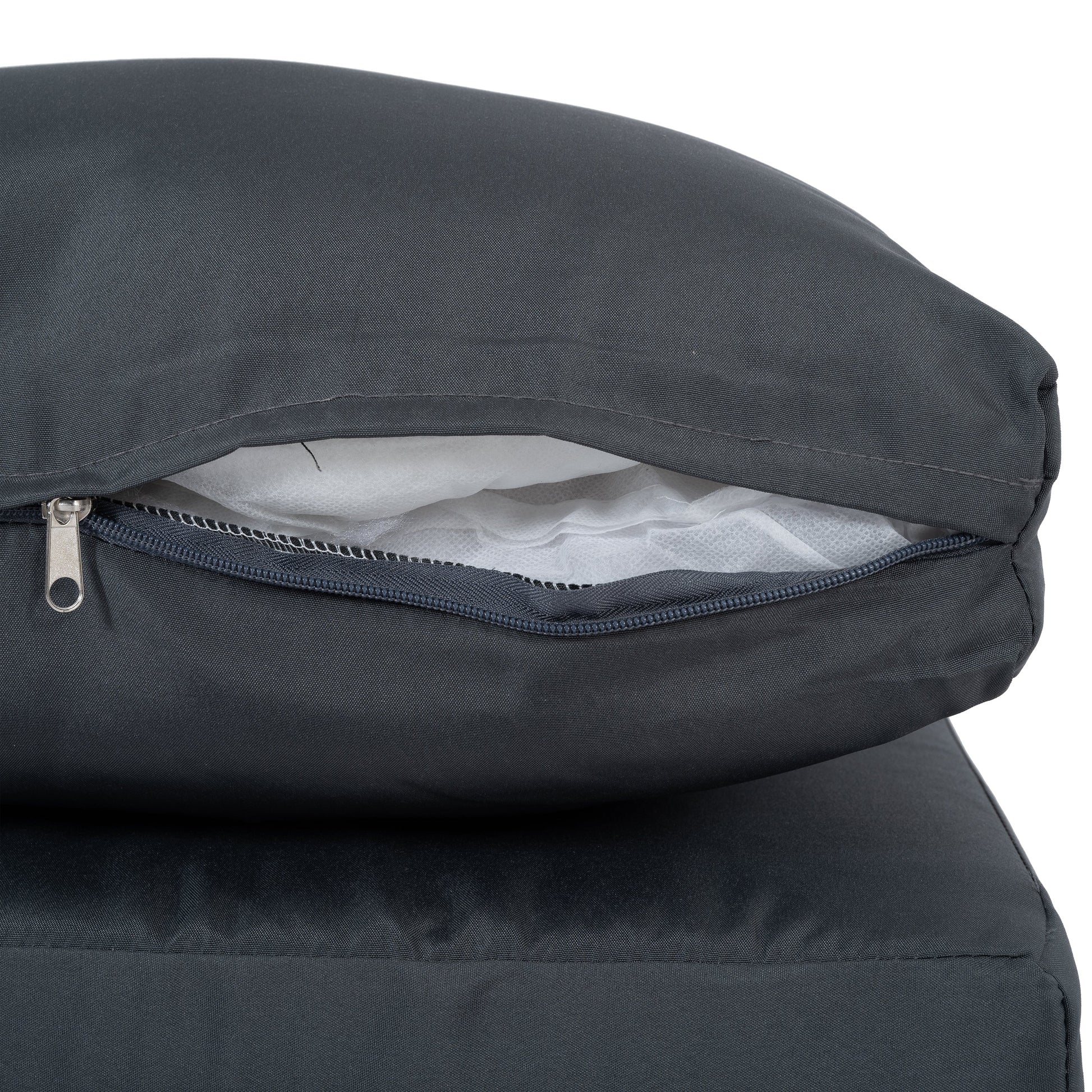 Outdoor PE Wicker 2-Seater Sofa Set cushion close-up in dark grey fabric with zipper on Tampa Home & Garden Store