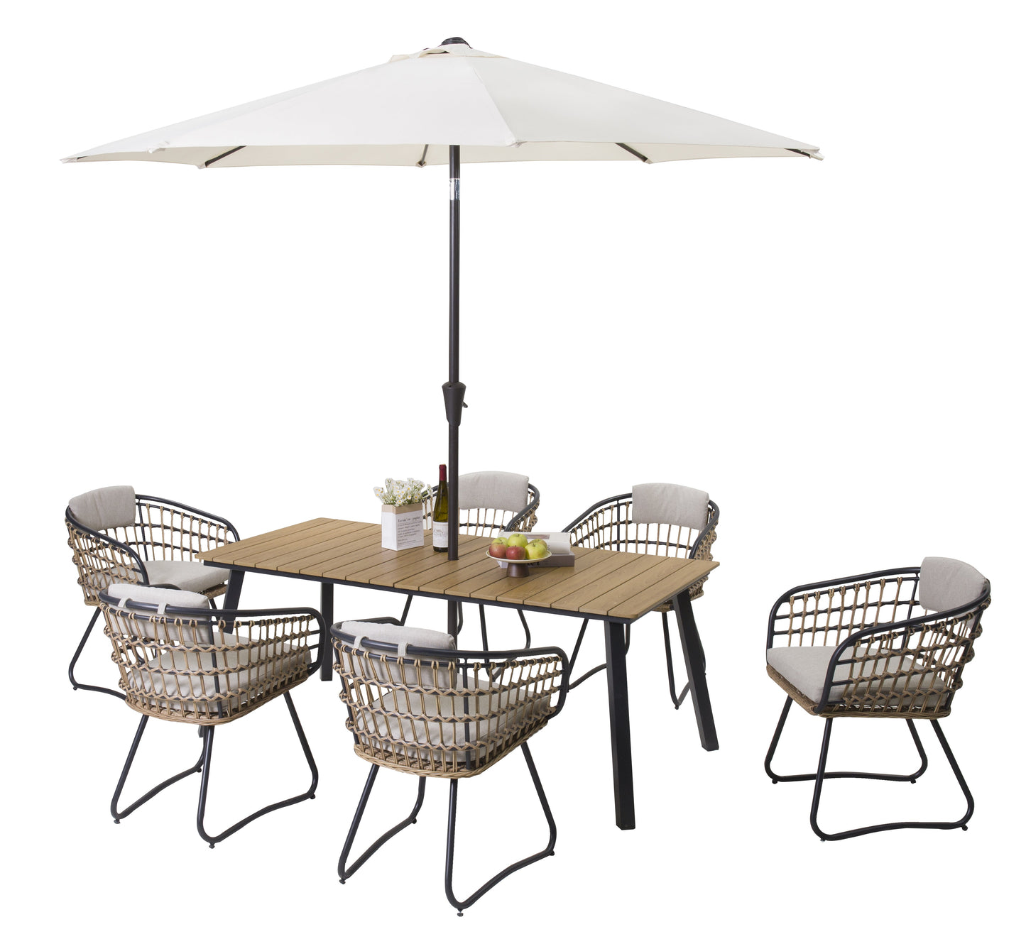7 Piece Outdoor Wicker Dining Set and Table
