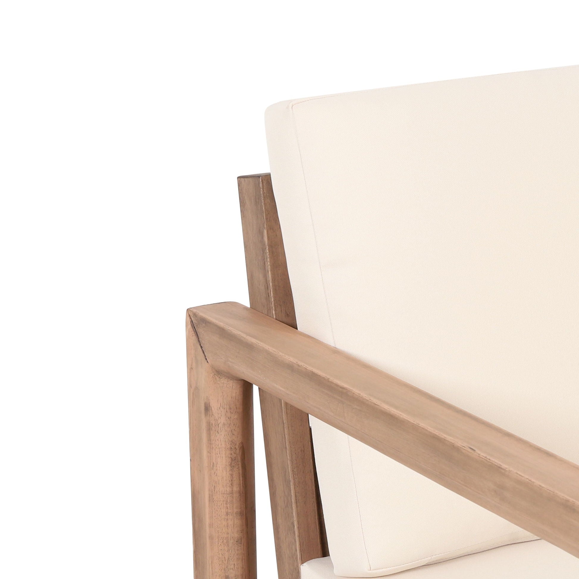 Outdoor Acacia Wood Patio Club Chair with beige fabric cushion by HouseOfZazla on Tampa Home & Garden Store