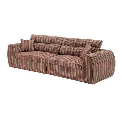 3 Seater couch in brown striped fabric with throw pillows, stationary living room sofa on Tampa Home & Garden Store