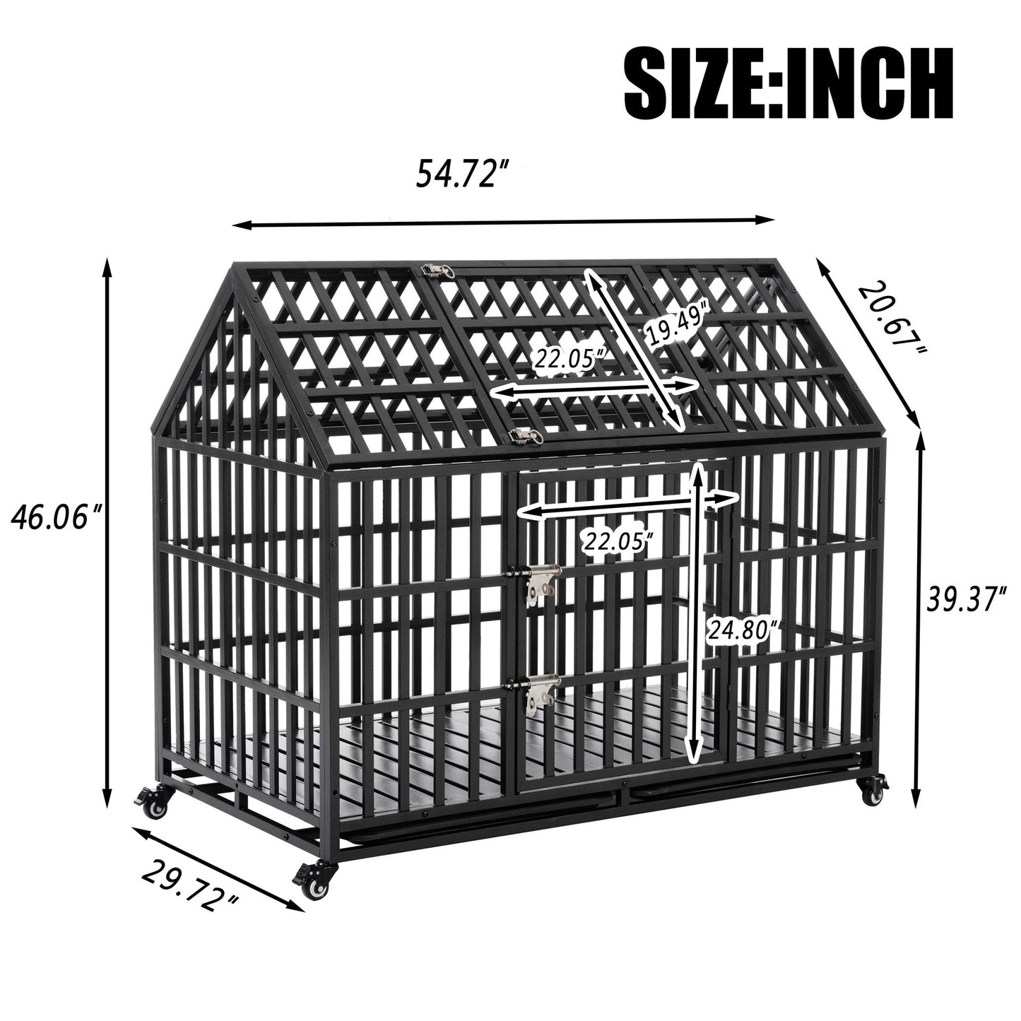Heavy duty dog crate with lockable wheels, black metal cage on casters on Tampa Home & Garden Store