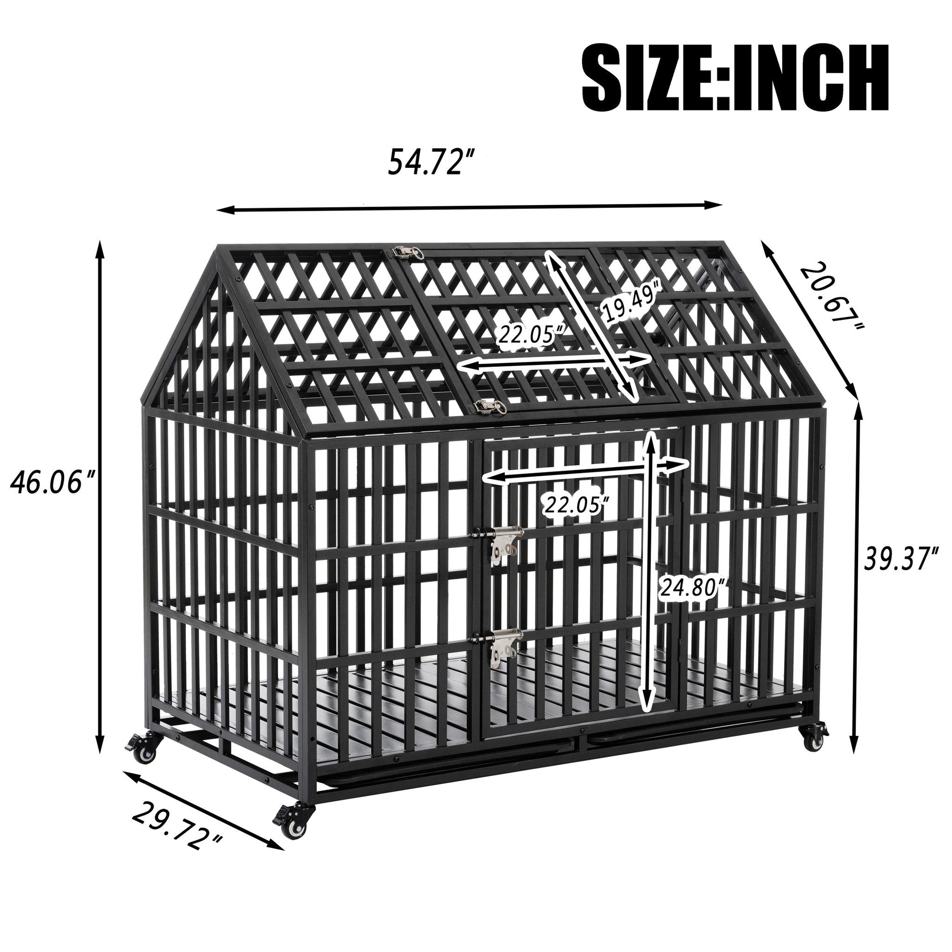 Heavy duty dog crate with lockable wheels, black metal cage on casters on Tampa Home & Garden Store
