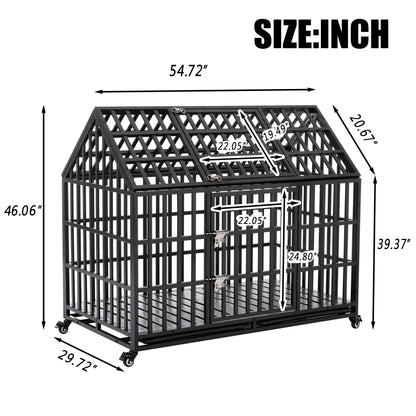 Heavy duty dog crate with lockable wheels, black metal cage on casters on Tampa Home & Garden Store